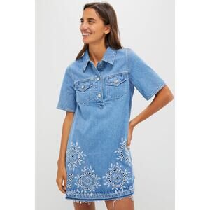 GANNI Light Blue Stone Broderie Anglaise Dress Size 6 NWT Retail $445